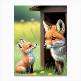 Baby Fox & Mom Canvas Print