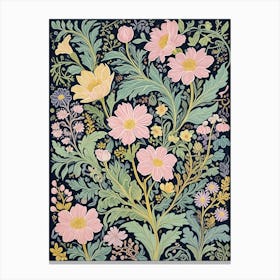 William Morris Inspired Pastel On Navy Canvas Print