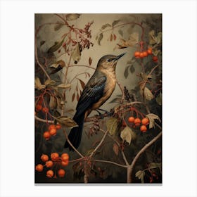 Dark And Moody Botanical Hummingbird 1 Canvas Print