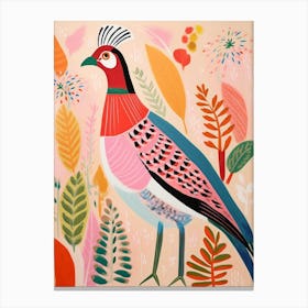 Pink Scandi Pheasant 4 Canvas Print
