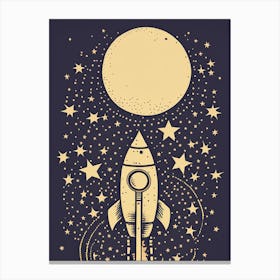 Dreaming of Space: A Retro Rocket Under the Moonlit Sky Canvas Print