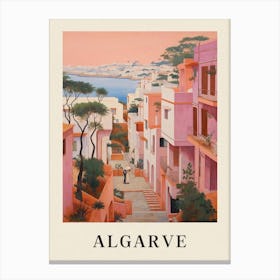 Algarve Portugal 3 Vintage Pink Travel Illustration Poster Canvas Print