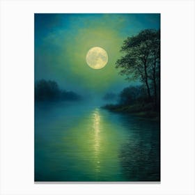 Mystical Full Moon Over Water Oil Painting | Witchy Wall Decor | Magical Art Print Enchanting Halloween Lunar Canvas Print