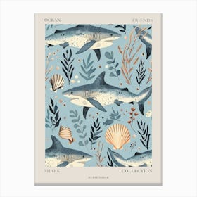 Pastel Blue Nurse Shark Watercolour Seascape Pattern 1 Poster Canvas Print