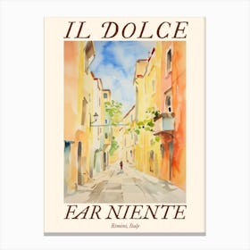 Il Dolce Far Niente Rimini, Italy Watercolour Streets 3 Poster Canvas Print