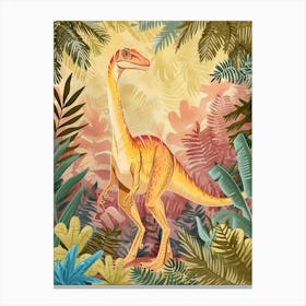 Neutral Pastel Dinosaur In The Jungle Canvas Print