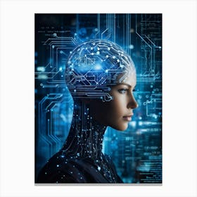 Abstract Painting Of A Cybernetic Human Head Integrating Seamlessly With A Futuristic Security Conce (5) Canvas Print