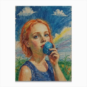 Girl With An Apple Canvas Print