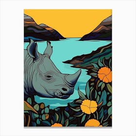 Simple Line Rhino Illustration 3 Canvas Print