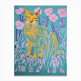 Cute Abyssinian Cat With Flowers Illustration 1 Canvas Print