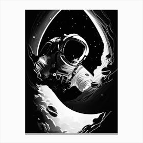 Astronaut Floating In Space Noir Comic Canvas Print