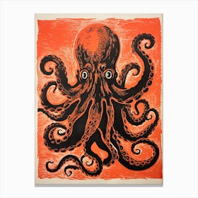 Octopus, Woodblock Animal  Drawing 4 Canvas Print