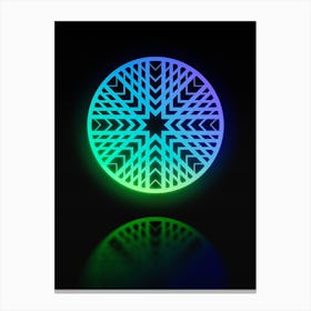 Neon Blue and Green Abstract Geometric Glyph on Black n.0385 Canvas Print