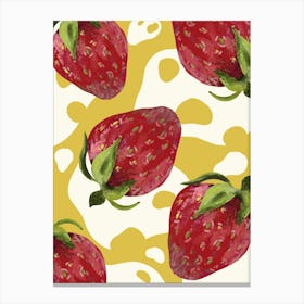 Strawberries red bright on a yellow background with white spots Canvas Print