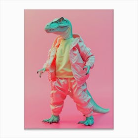 Pastel Toy Dinosaur In 80s Clothes 2 Canvas Print