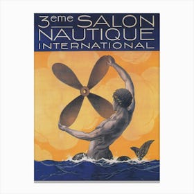 Merman Holding Ship Propeller, Salon Nautique International Vintage Poster Canvas Print