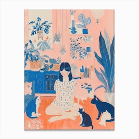 Girl Cat Lover Lo Fi Kawaii Illustration 8 Canvas Print