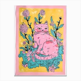 Cute Kitty Cat With Flowers Illustration 4 Canvas Print