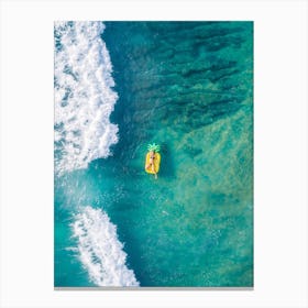 Woman Floating On Pineapple At The Beach Canvas Print