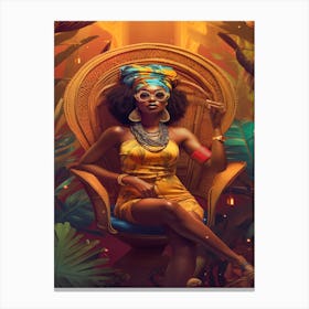 Lady Lounging - African Woman In A High Back Throne Chair Canvas Print