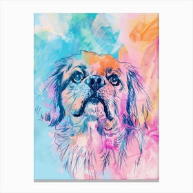 Pastel Tibetan Spaniel Dog Pastel Line Illustration  2 Canvas Print