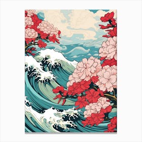 Great Wave With Rhododendron Flower Drawing In The Style Of Ukiyo E 1 Canvas Print