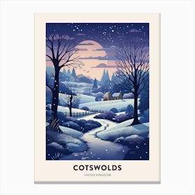 Winter Night  Travel Poster Cotswolds United Kingdom 2 Canvas Print