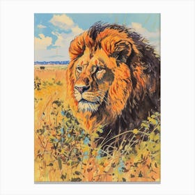 Asiatic Lion Hunting In The Savannah Fauvist Painting 1 Canvas Print
