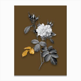 Vintage Autumn Damask Rose Black and White Gold Leaf Floral Art on Coffee Brown n.1128 Canvas Print