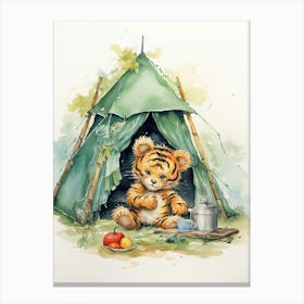 Tiger Illustration Camping Watercolour 2 Canvas Print