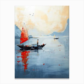 Chines Sailboat On The Water Canvas Print