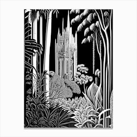 Bok Tower Gardens, Usa Linocut Black And White Vintage Canvas Print