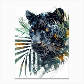 Double Exposure Realistic Black Panther With Jungle 32 Canvas Print
