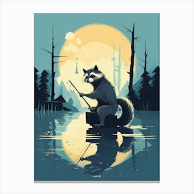 Raccoon Fishing By A River Illustration  Canvas Print
