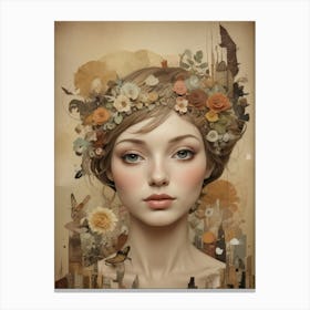 Girl With Flowers On Her Head Canvas Print