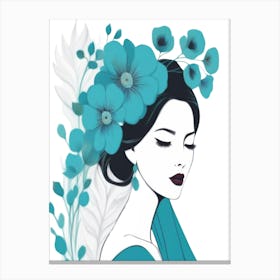 Beautiful Woman With Blue Flowers Canvas Print