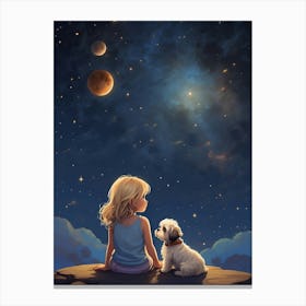 Little Girl Looking At The Stars Canvas Print