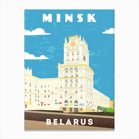 Minsk, Belarus — Retro travel minimalist poster 1 Canvas Print