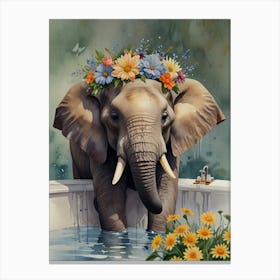 Elephant In The Pool Canvas Print