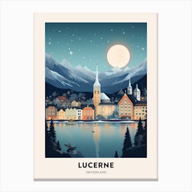 Winter Night  Travel Poster Lucerne Switzerland 2 Canvas Print