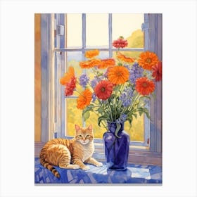 Cat With Sunflower Flowers Watercolor Mothers Day Valentines 3 Canvas Print