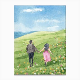 Watercolor Of A Couple Holding Hands Canvas Print