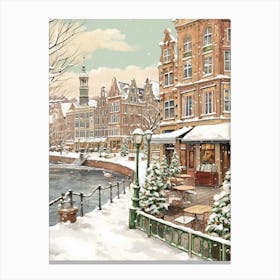 Vintage Winter Illustration Amsterdam Netherlands 7 Canvas Print