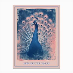 Pink & Blue Peacock Cyanotype Inspired Poster Canvas Print