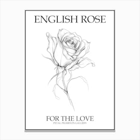 English Rose Black And White Line Drawing 36 Poster Canvas Print