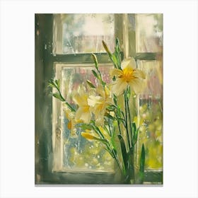 Iris Flowers On A Cottage Window 2 Canvas Print