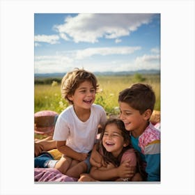 A Family Portrait Capturing The Essence Of Joy With Smiling Faces Of Boys And Girls A Sister And B Canvas Print