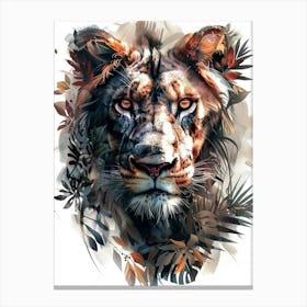 Double Exposure Realistic Lion With Jungle 17 Canvas Print