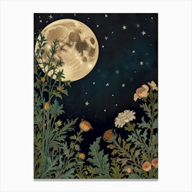 Moon And Flowers Style William Morris 14 Canvas Print