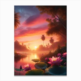 Beautiful Lotus Lake Landscape 4 Canvas Print